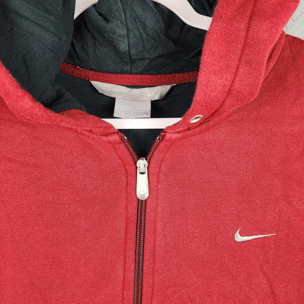 Nike Hoodie Mens Large Red Full Zip Swoosh Fleece Sweatshirt Logo Athletic